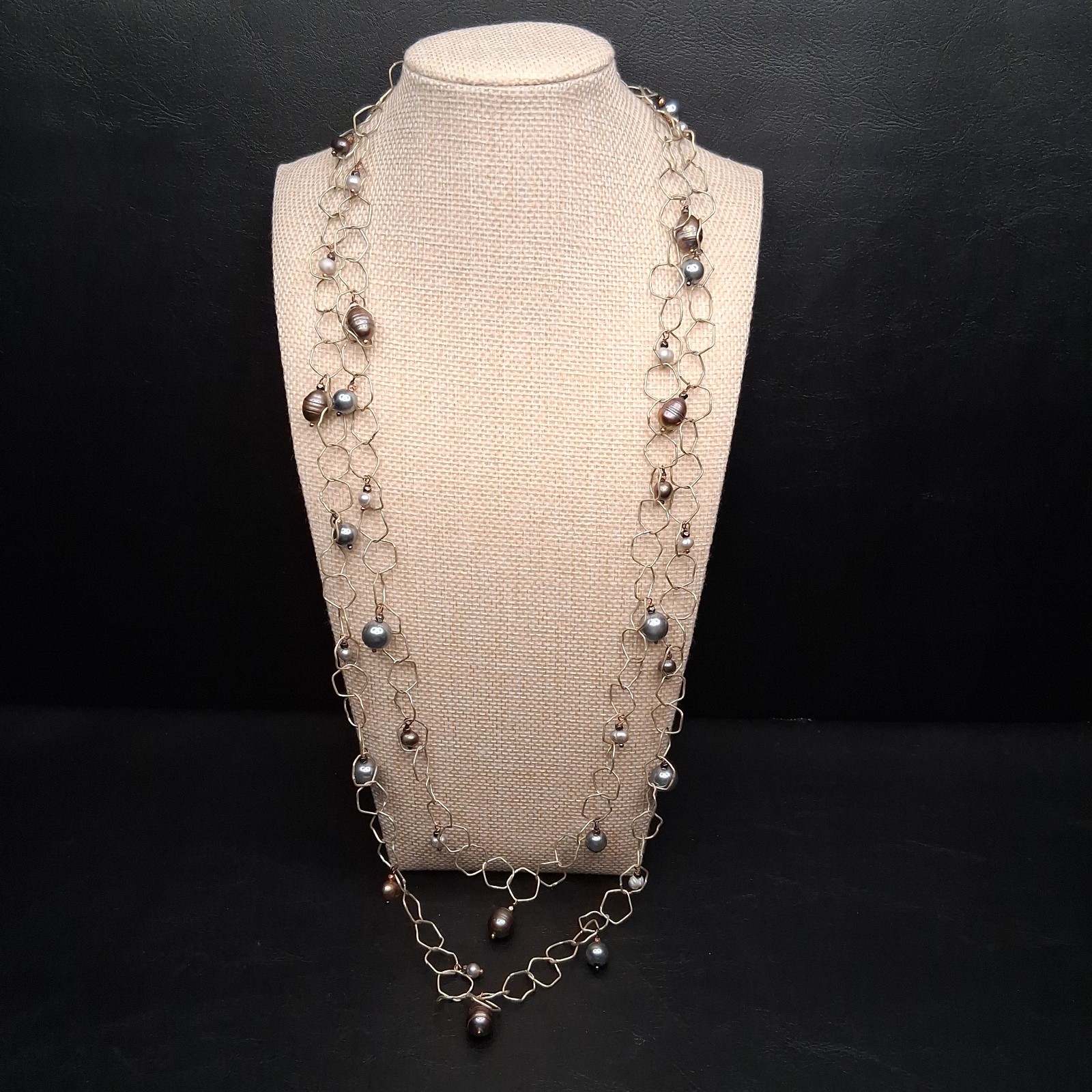 NAKAMOL Necklace Whit Dangle Gray Freshwater Silver Tone. 18.013