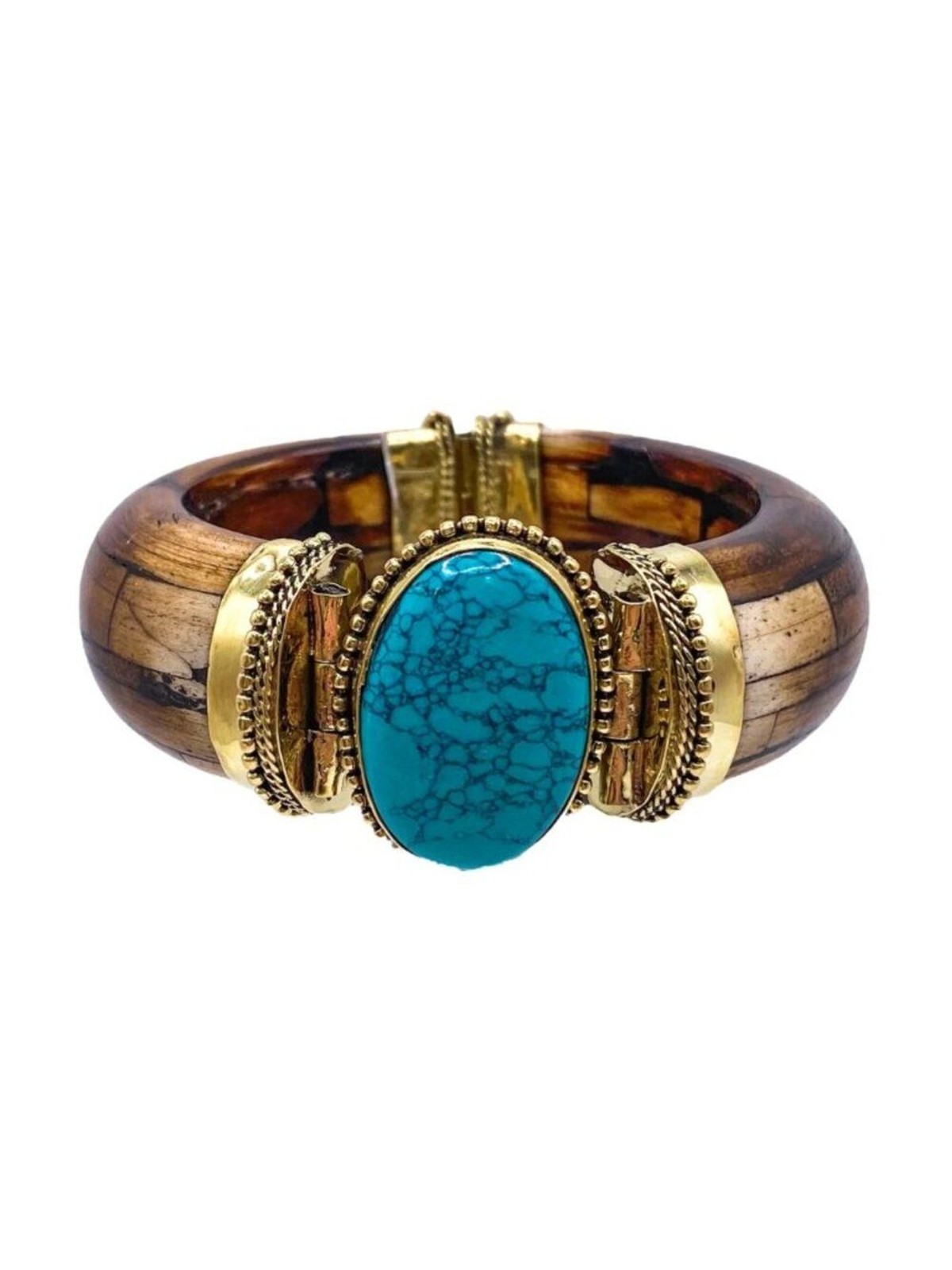 Designer Handmade Turquoise Buffalo Bone Bracelet Boho Statement Cuff NWT