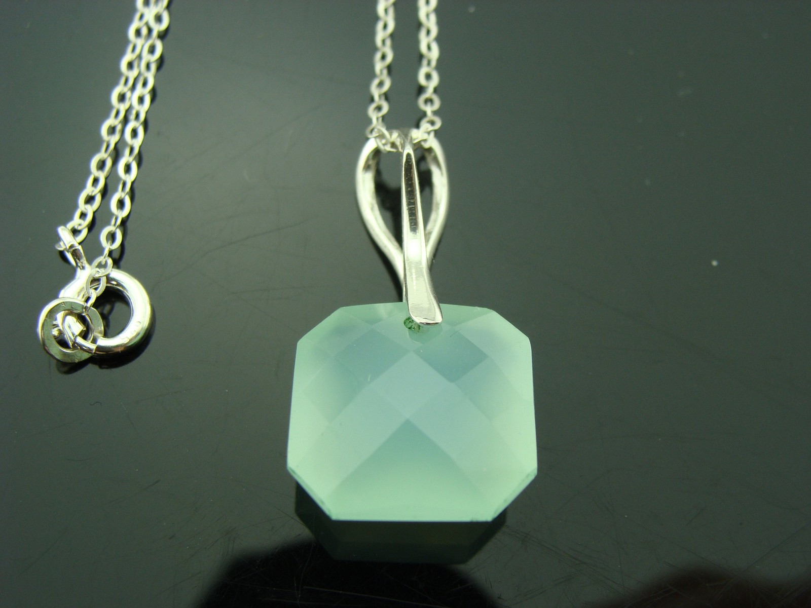 Aqua Blue Chalcedony Cushion Cut Pendant · 925 Sterling Silver Necklace ·