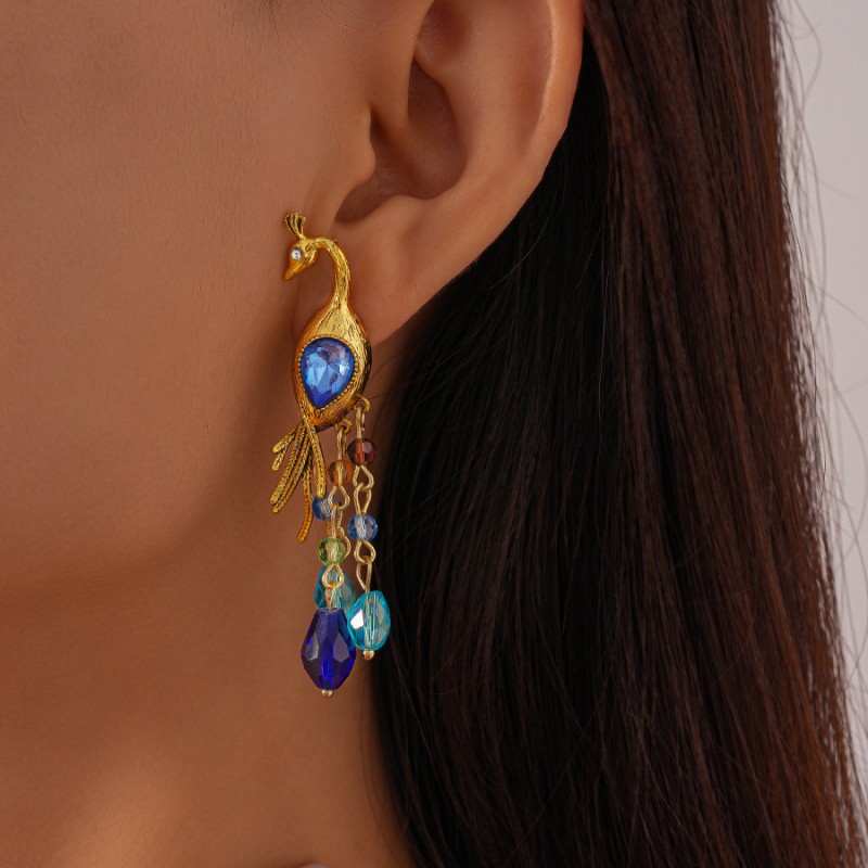 1Pair Peacock Tassel Dangle Earrings Multicolor Drop Earrings Luxury Jewelry