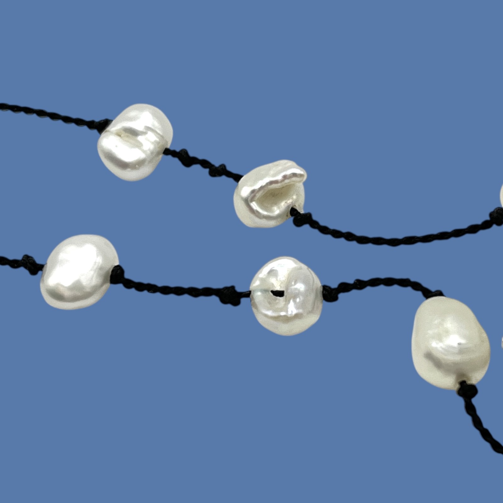Baroque Freshwater Pearl Necklace Black Cord Casual Beach Cruise Minimalist Boho