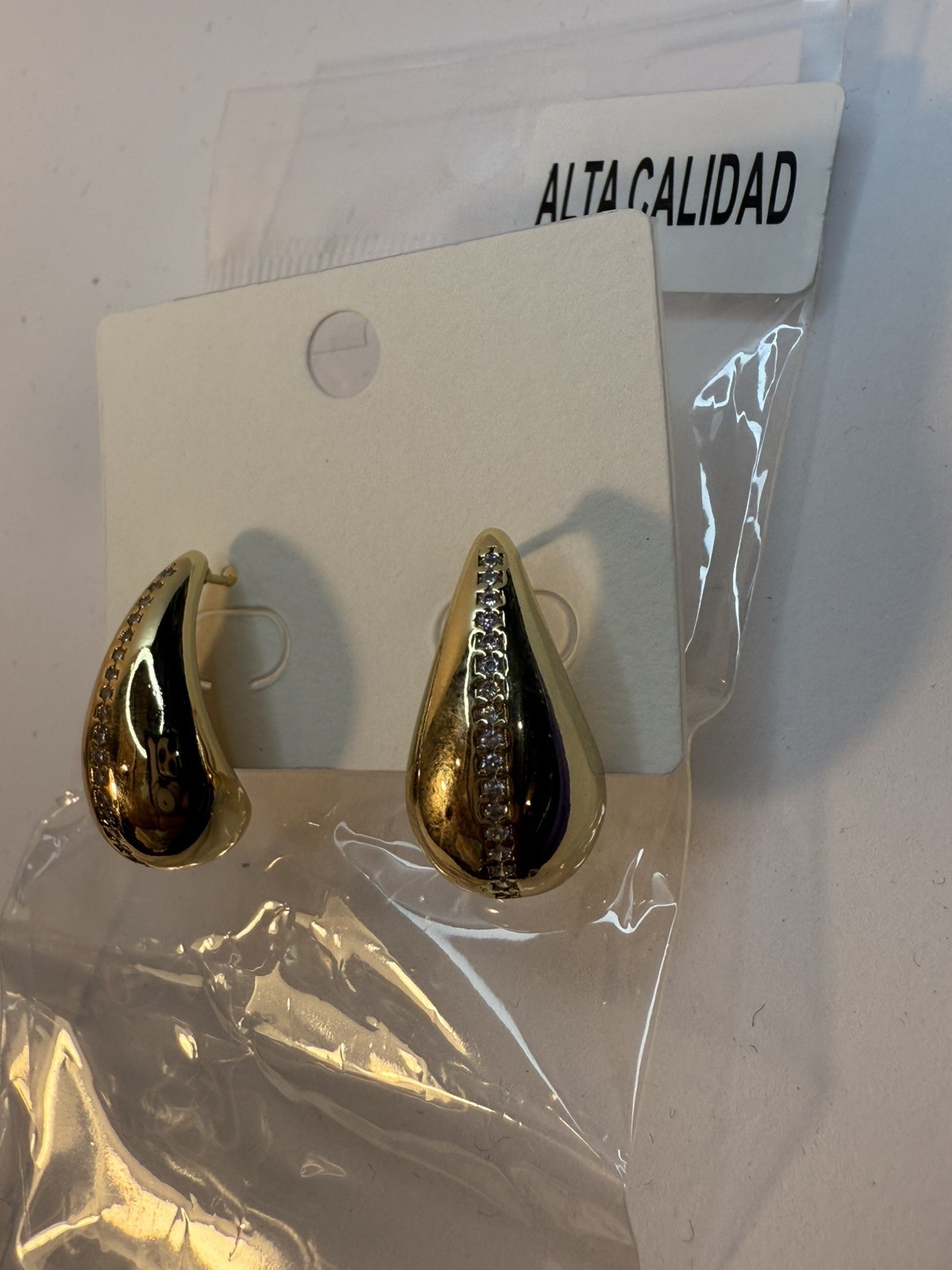 Very Good Quality Chunky Teardrop Earrings | 14K Gold Plated & CZ Stones