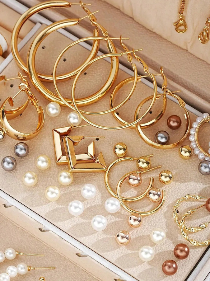 86pcs Elegant Pearl Jewelry Set Necklace Earrings Rings Bracelet Daily Wear Gift