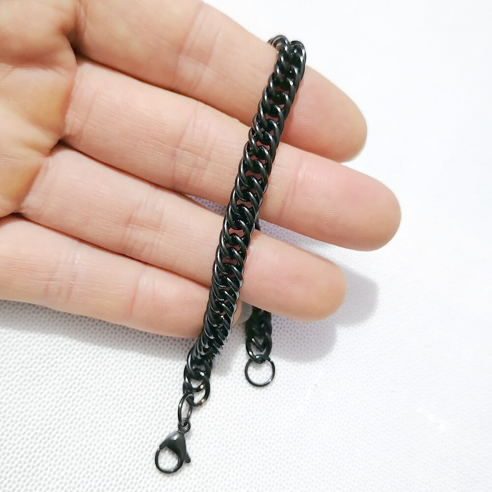 Black 7mm stainless steel cuban Link bracelet or necklace 7inch-30inch