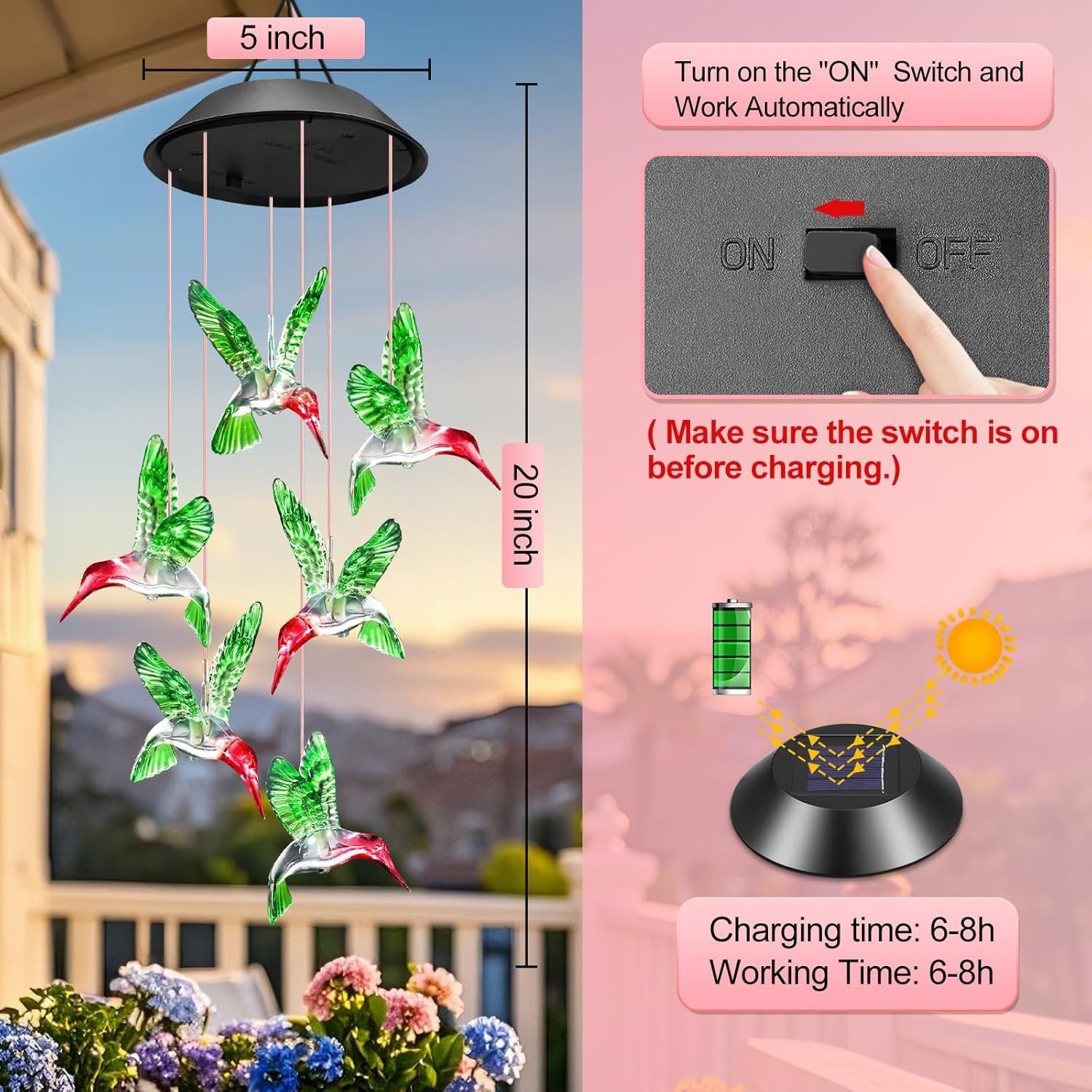 Elegant Color-Changing Hummingbird Wind Chimes – Ideal Gift for Any Occasion
