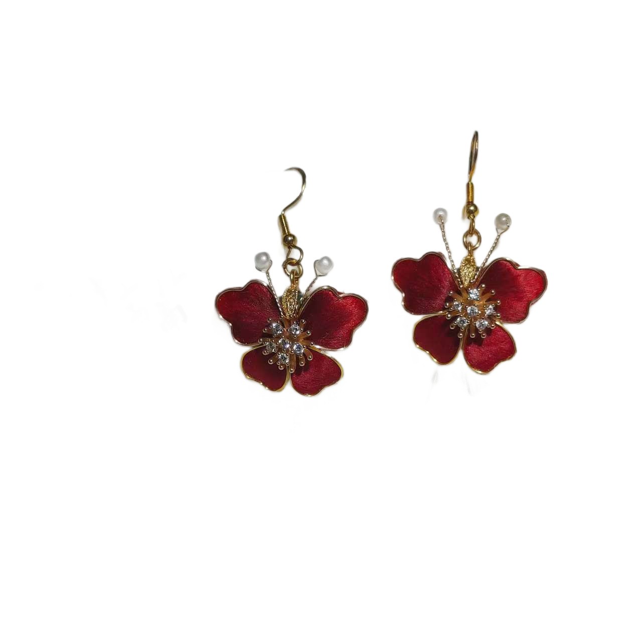 Chinese Style Hanfu Pearl Velvet Flower Drop Earrings Vintage Ear Jewelry