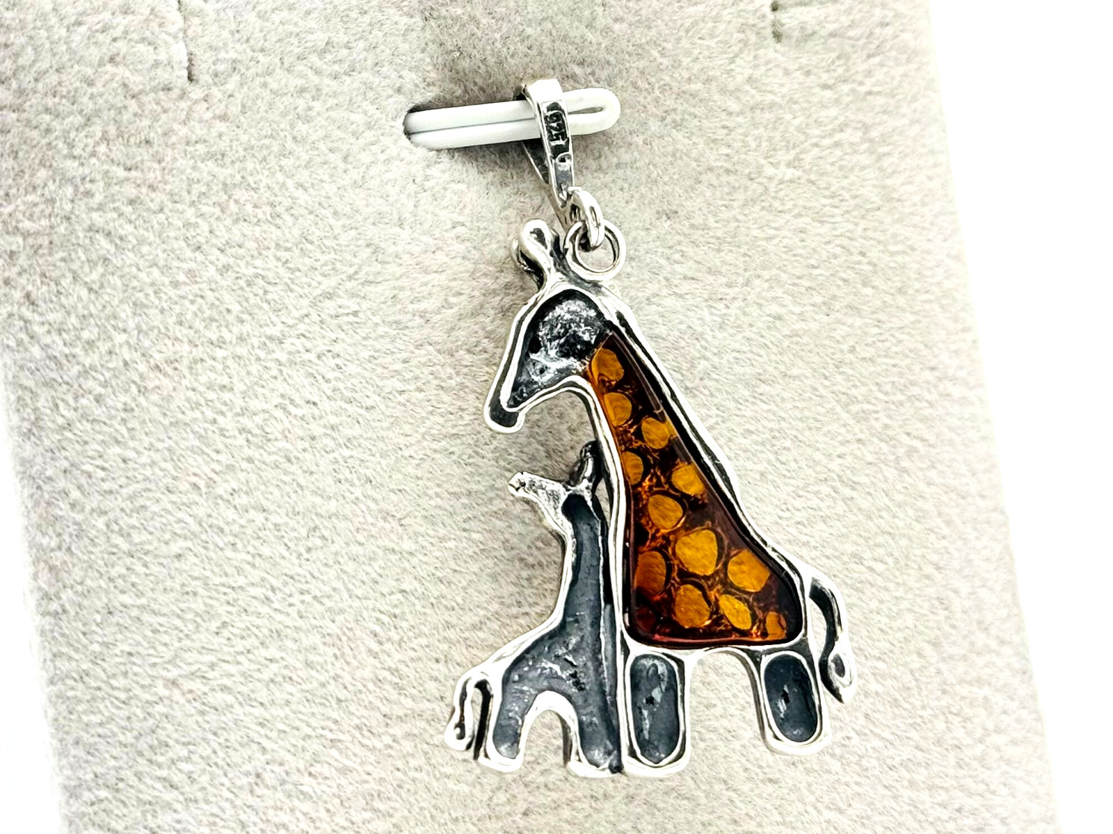 Gdansk Baltic amber and Sterling Silver Mother and Baby Giraffe Pendant
