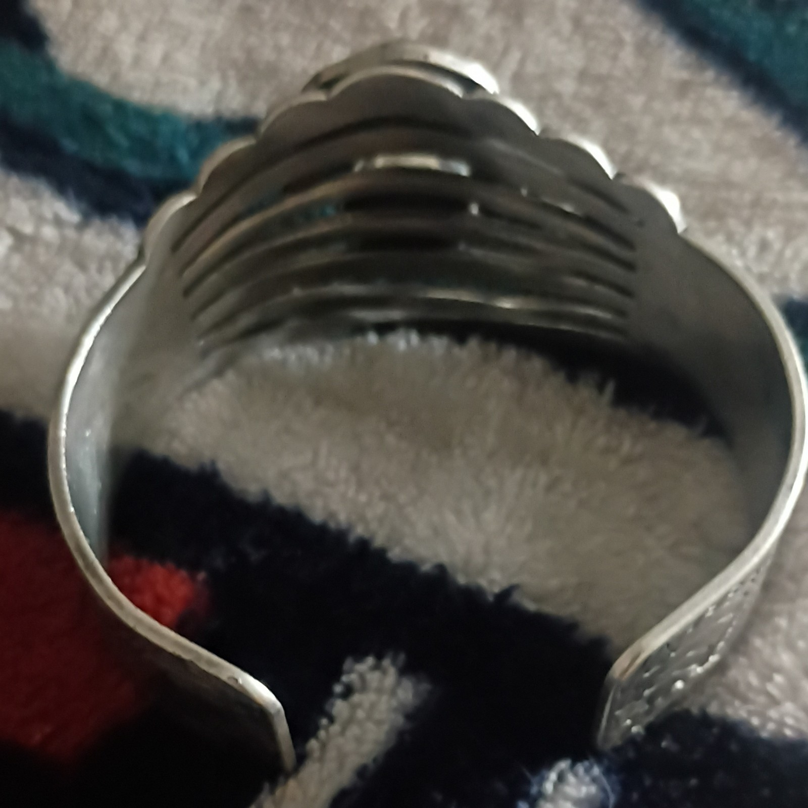 Crawford Silver Tone Etched Metal Cuff Bracelet Signed Marked “SANFORD”
