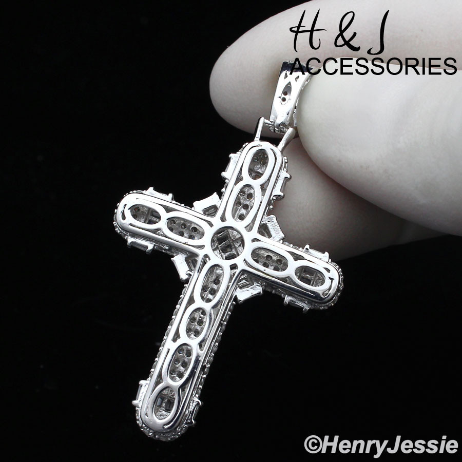 18-30″MEN 925 STERLING SILVER 2MM MOON CUT BEADED CHAIN CZ CROSS PENDANT*SP232