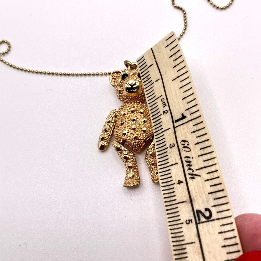 Articulated Teddy Bear pendant necklace gold tone metal 42cm costume jewellery
