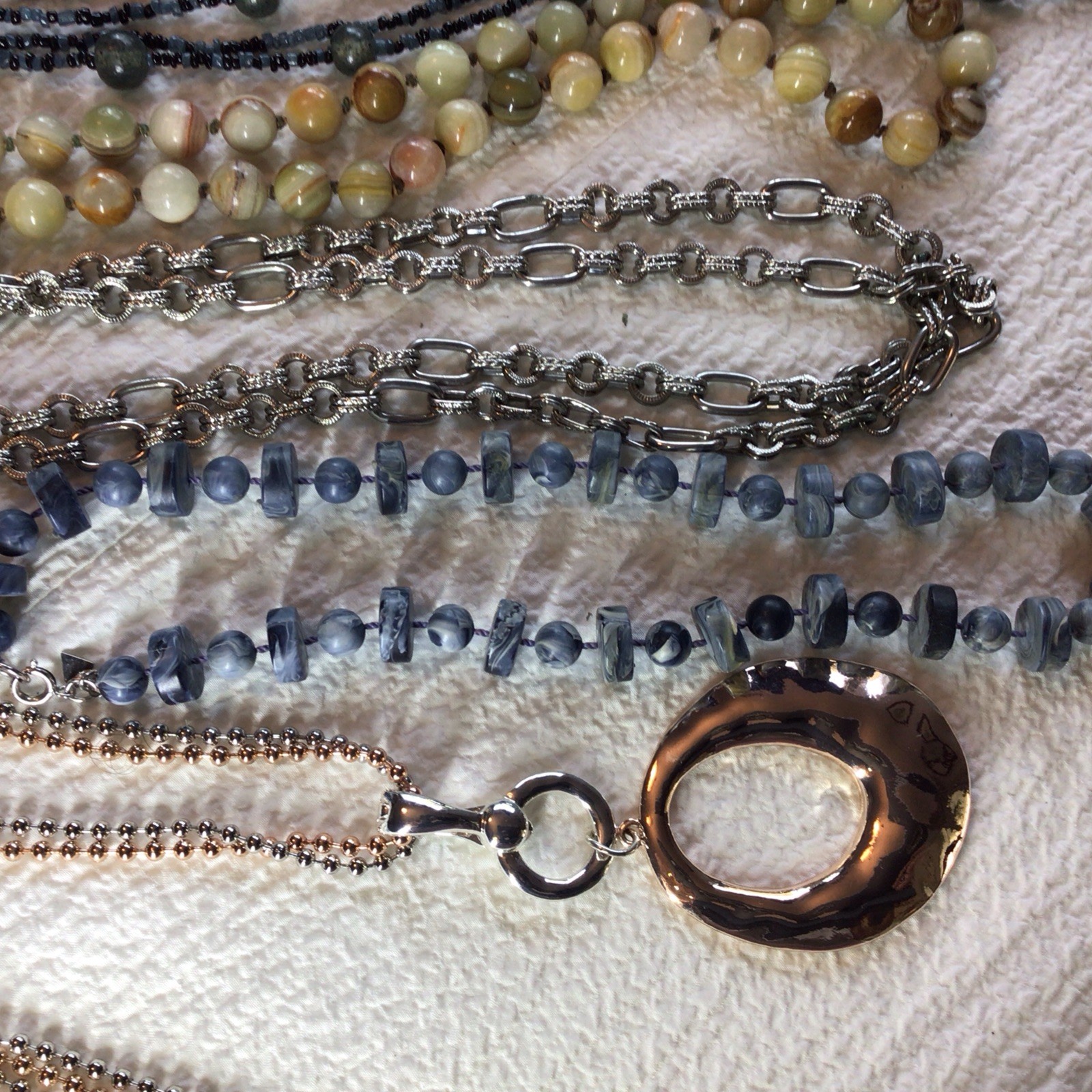 Lot Of 7 Costume Necklaces, I Pr Earrings, 1 Agate Necklace