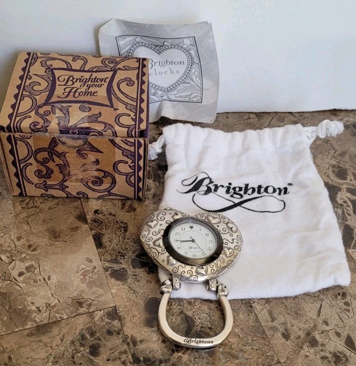 Brighton Heart Shaped Clock Art Glass Watch Hearts Silver Original Box, Dust Bag