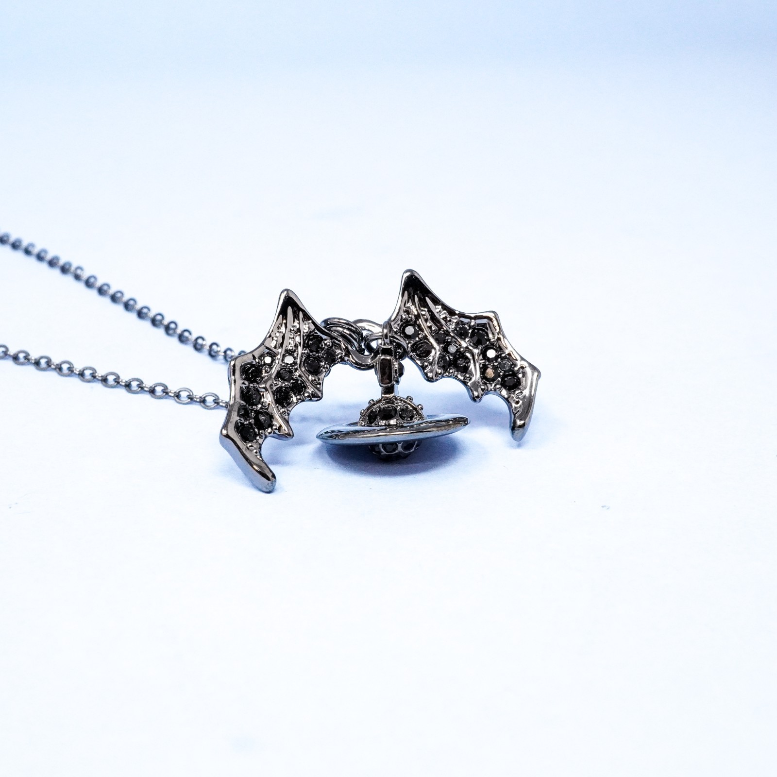 Vivienne Westwood Necklace Black 3D Bat Orb Pendant With Crystal Box Included