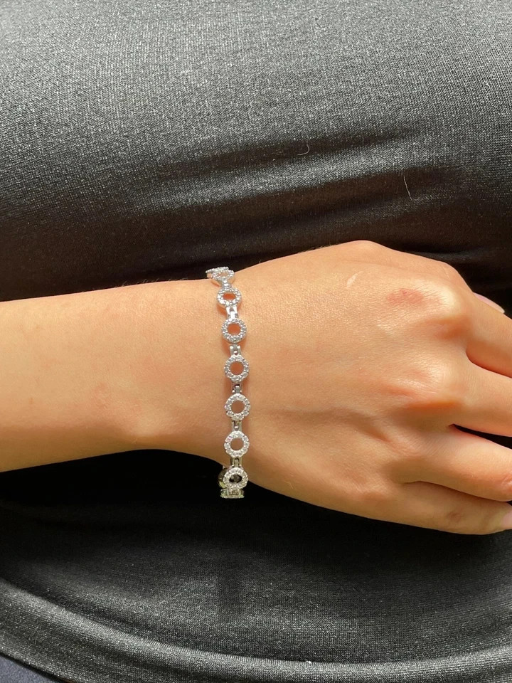 5ct Round Simulated Diamond Stunning Tennis Unisex Bracelet 14kWhite Gold Plated