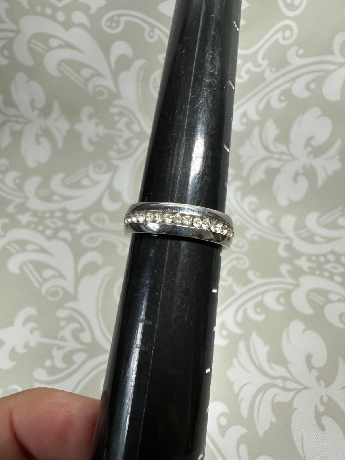 Silvertone and Crystal Rhinestone Band Ring Size 9 Unisex Adult