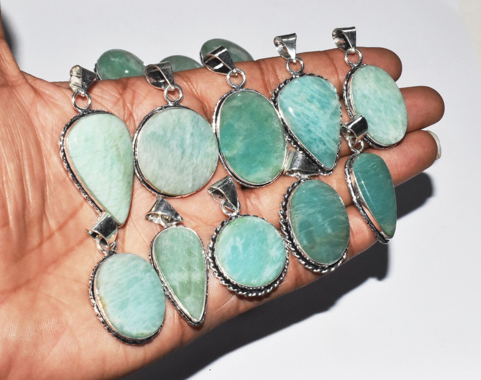 1-1000 Pcs Amazonite Pendant Wholesale Lot Bulk: Silver Plated Necklace WH-9