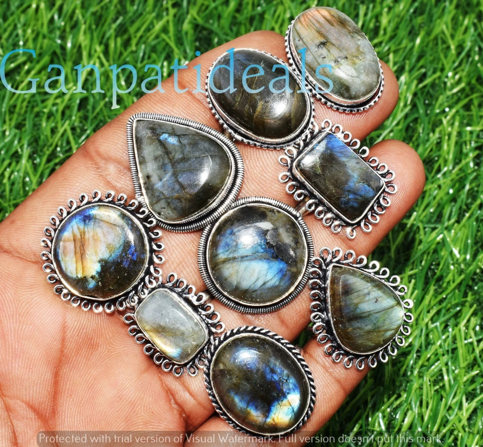 Bulk Sale ! Labradorite Gemstone Ring Wholesale Lot 925 Silver Plated Rings