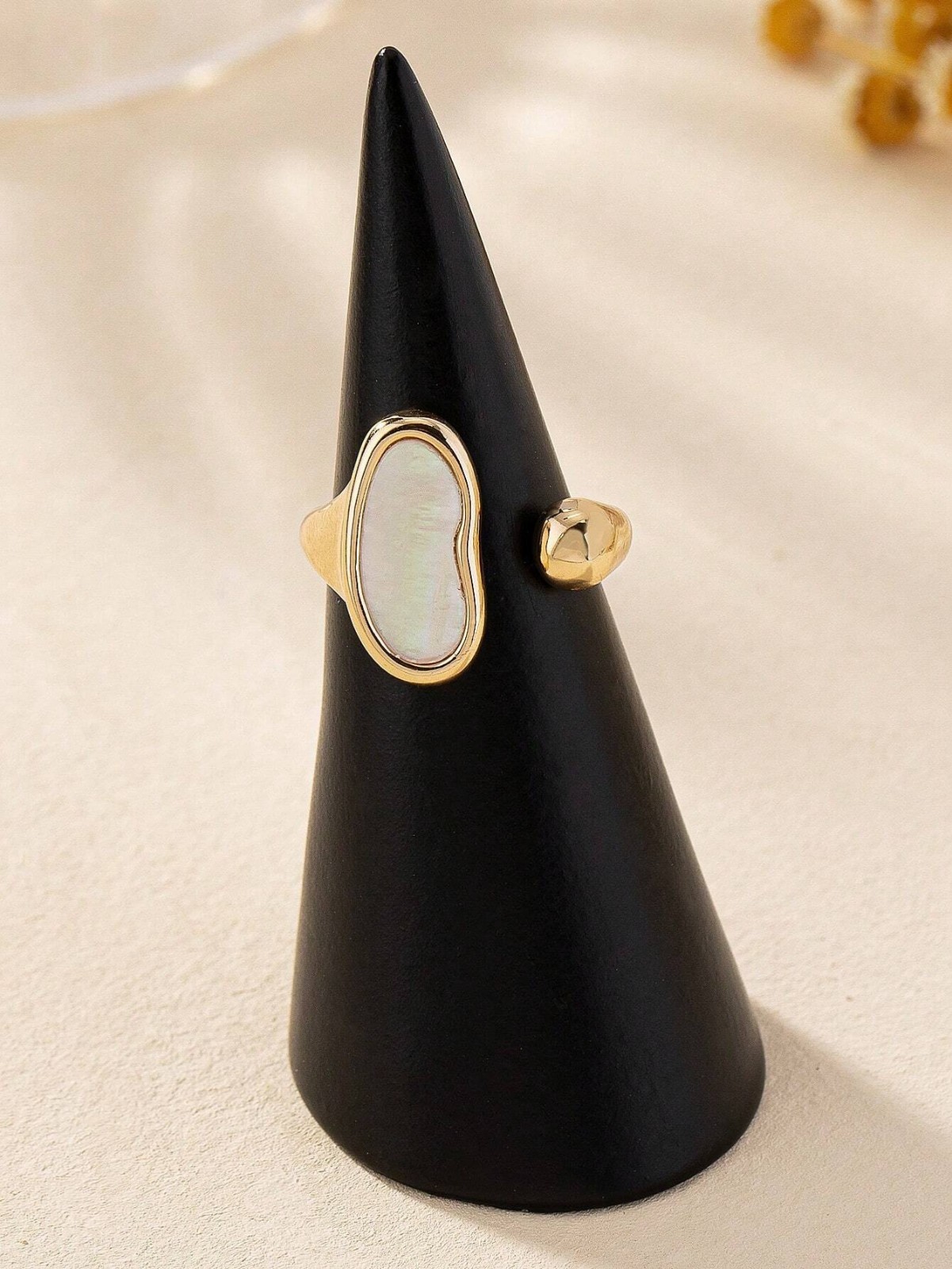 Womens Gold Tone Gemstone Inlaid Adjustable Open Ring Boho Daily Jewelry
