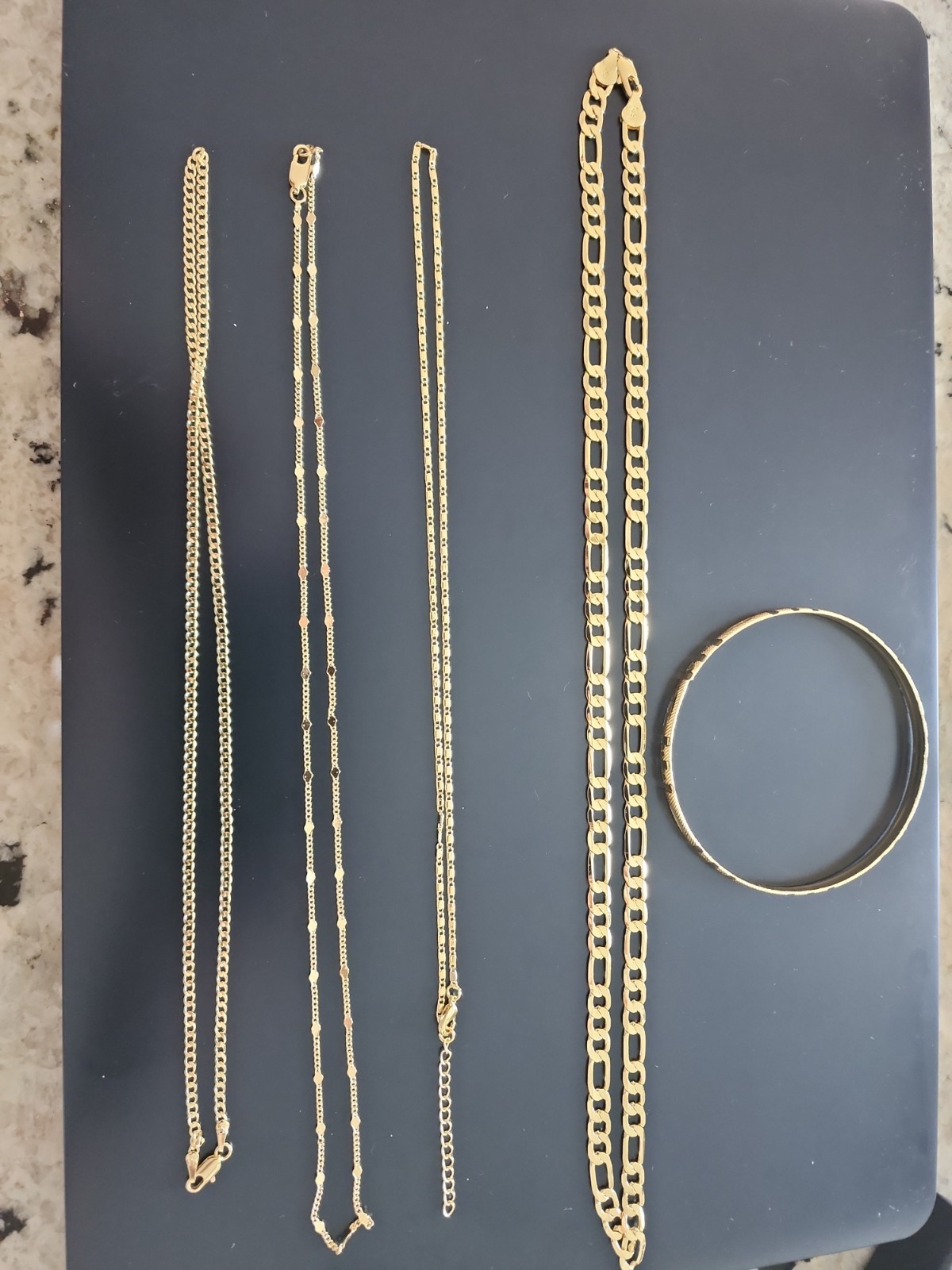 Lot Of 5 Gold Filled Jewelry Bangle Bracelet Figaro Cuban