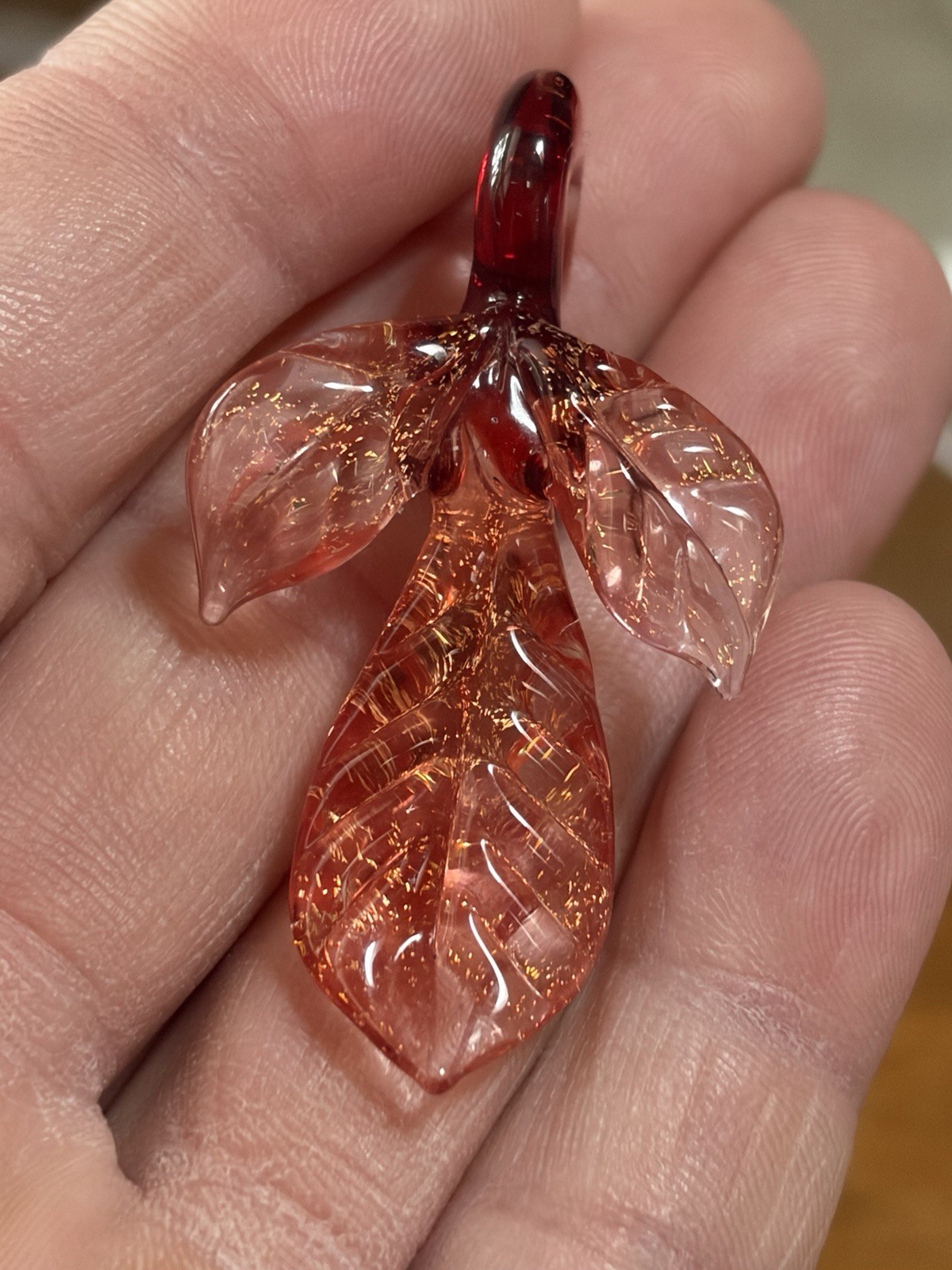 Mr. Gray Dichroic Glass Leaf Pendant (Red)