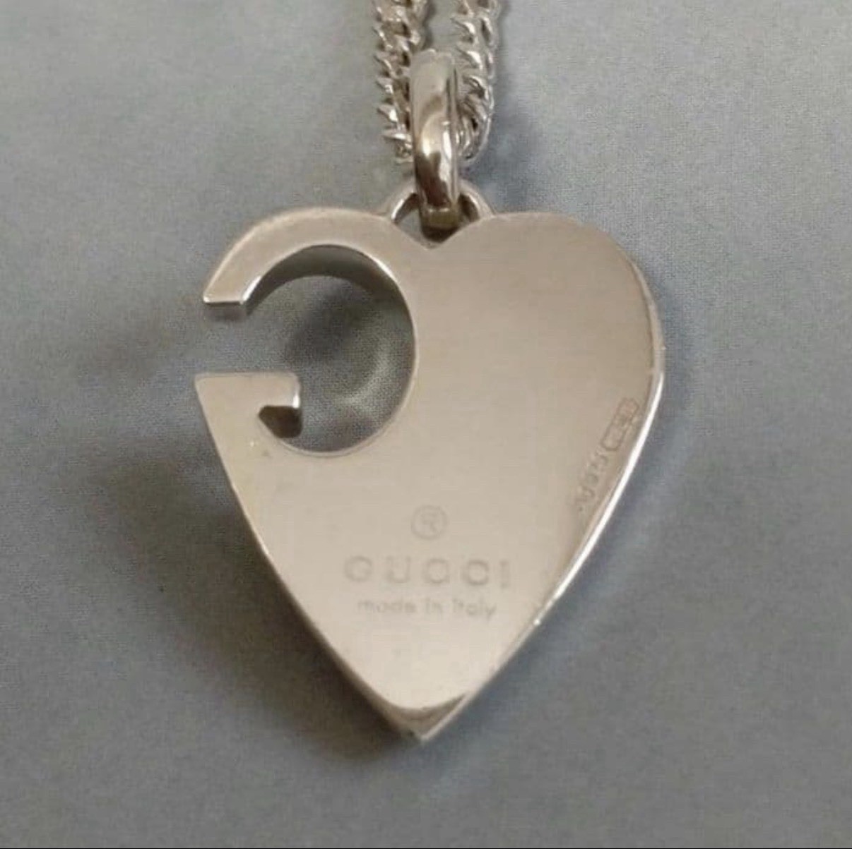 GUCCI Necklace Pendant Silver 925 Heart Motif G Women SV925 with Box Used