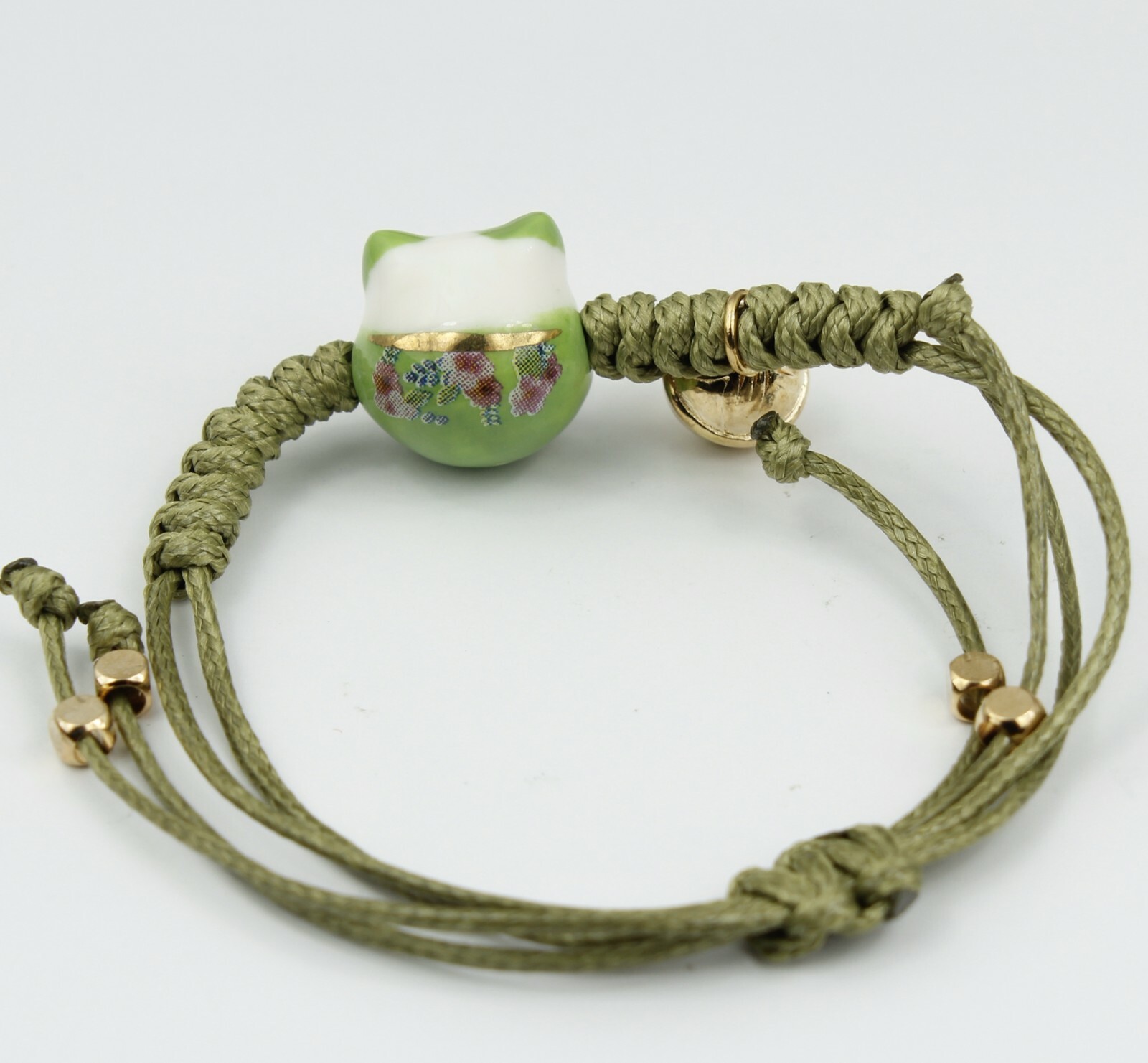 Girl Women Luck Ceramic Fat Cat / Kitty Ball Animal Adjust Rope Bracelet 4-9″