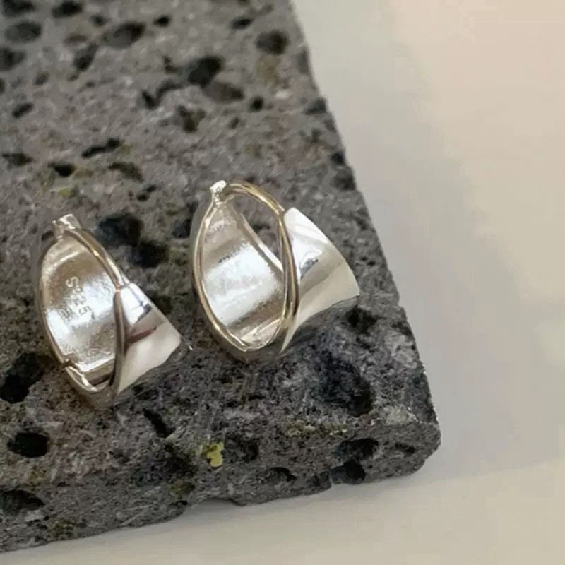 925 Silver Chunky Huggie Hoop Earrings Minimalist Wide Small Hoops for Women 443
