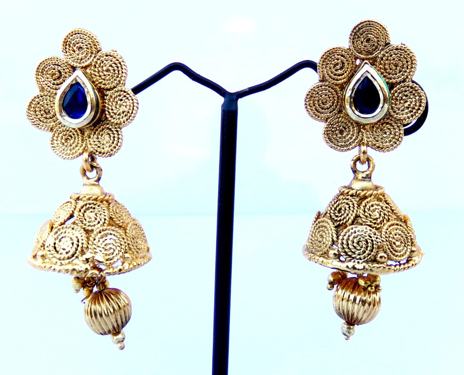 South Indian Traditional Gold Plated Kundan Jhumka Earrings for Girls and Women