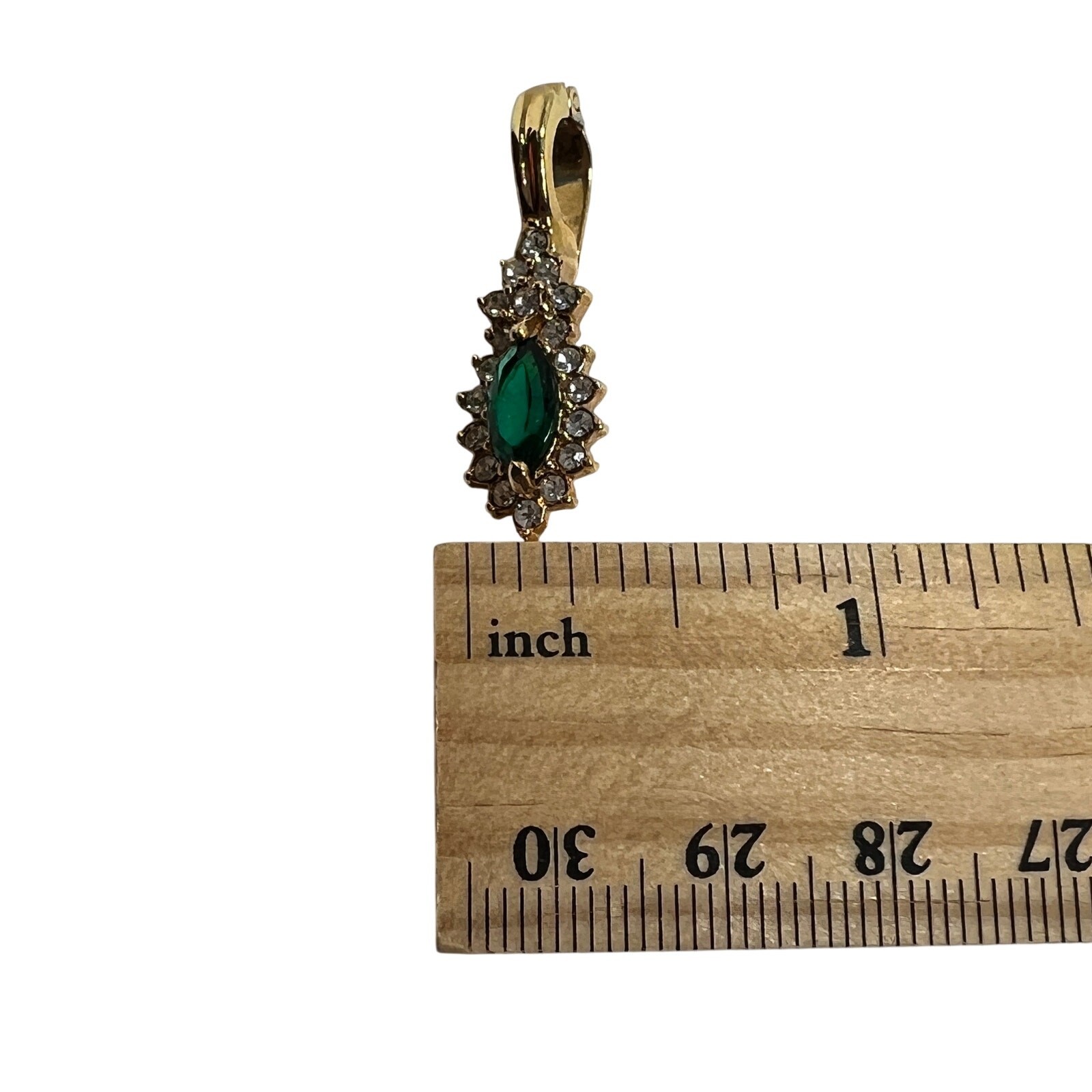 ROMAN Gold Tone Green Crystal Rhinestone Pendant Enhancer Clip Jewelry