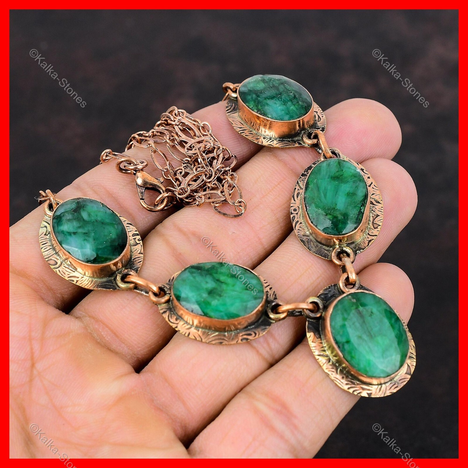 Womens day Deal Natural Zambian Emrald Trendy Ethnic Necklace Jewelry Copper