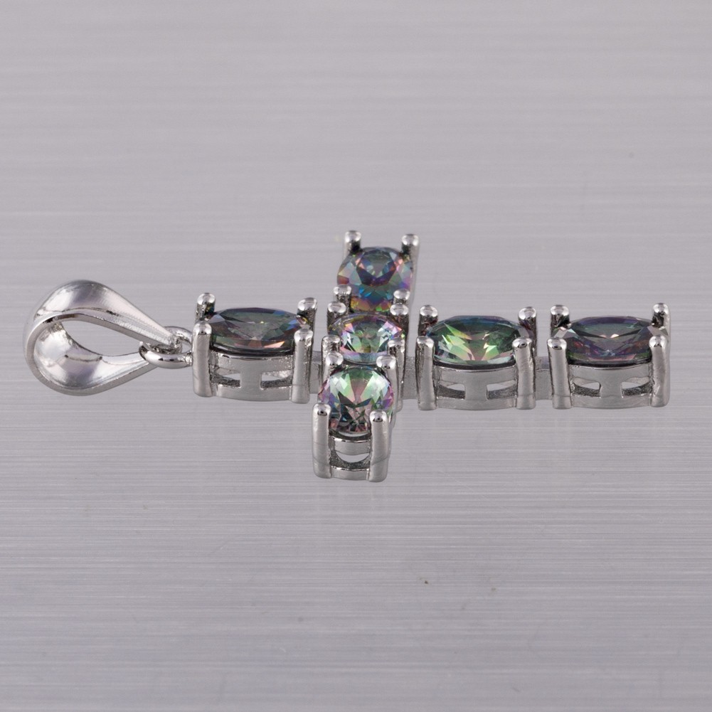 Latin Cross 4×6 Oval Rainbow Mystic Topaz Silver Jewelry Necklace Pendant