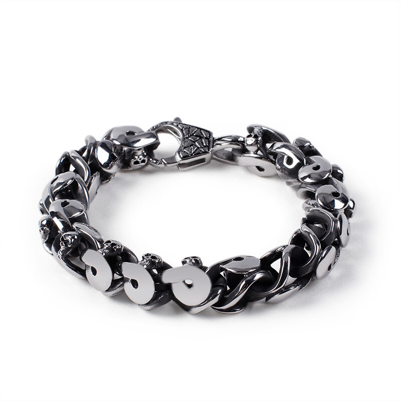 Vintage Black Casting Stainless Steel Link Chain Bracelet Bangle 13mm 8.66” 84g