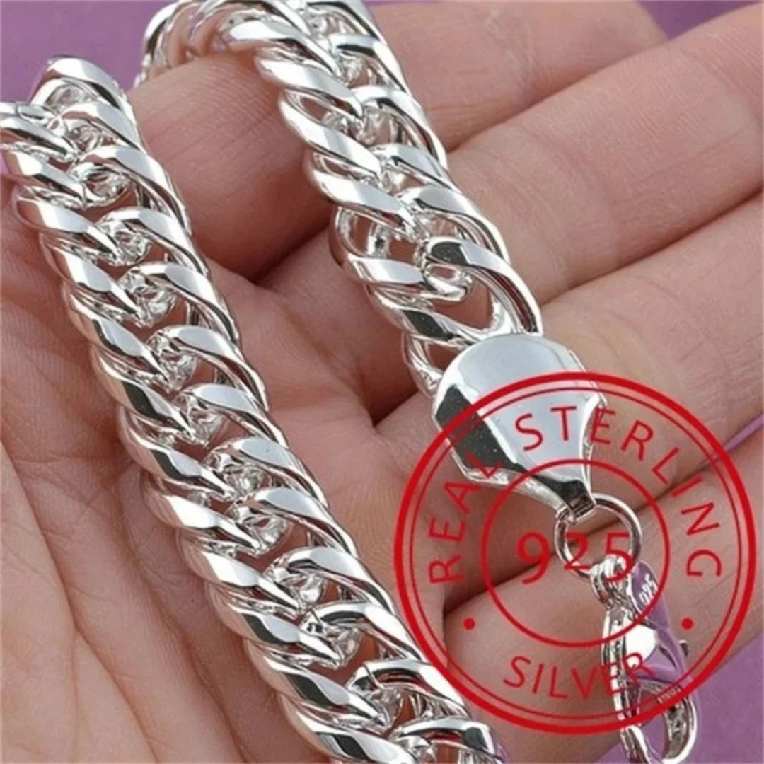 925 Sterling Silver Solid 10mm chain Bracelet men women Chain fashion Jewelry