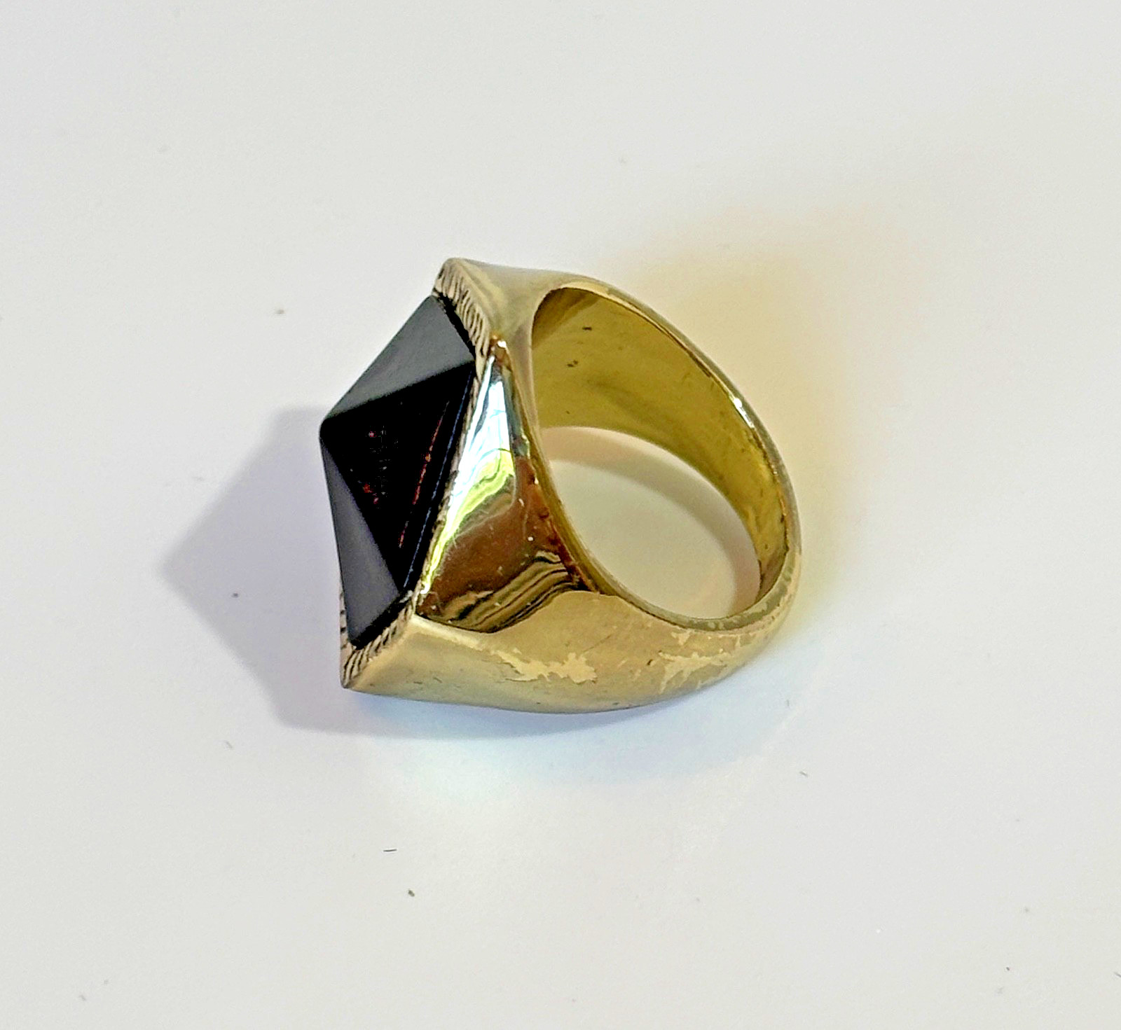 House of Harlow 14k Gold Plated Designer Ring Sz 7 Black Onyx Abstract Pentagon