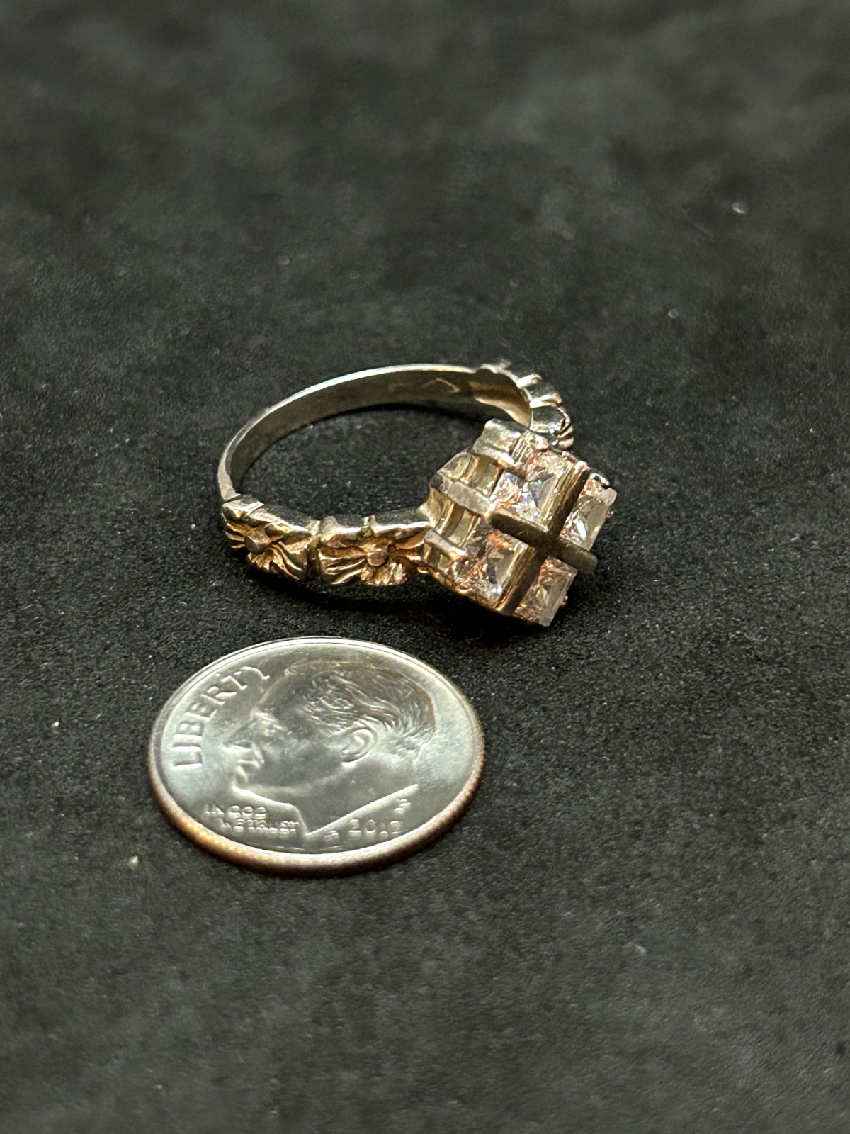925 Sterling CZ Square Ring 12.0mm Sz 7.5 – 4.13g