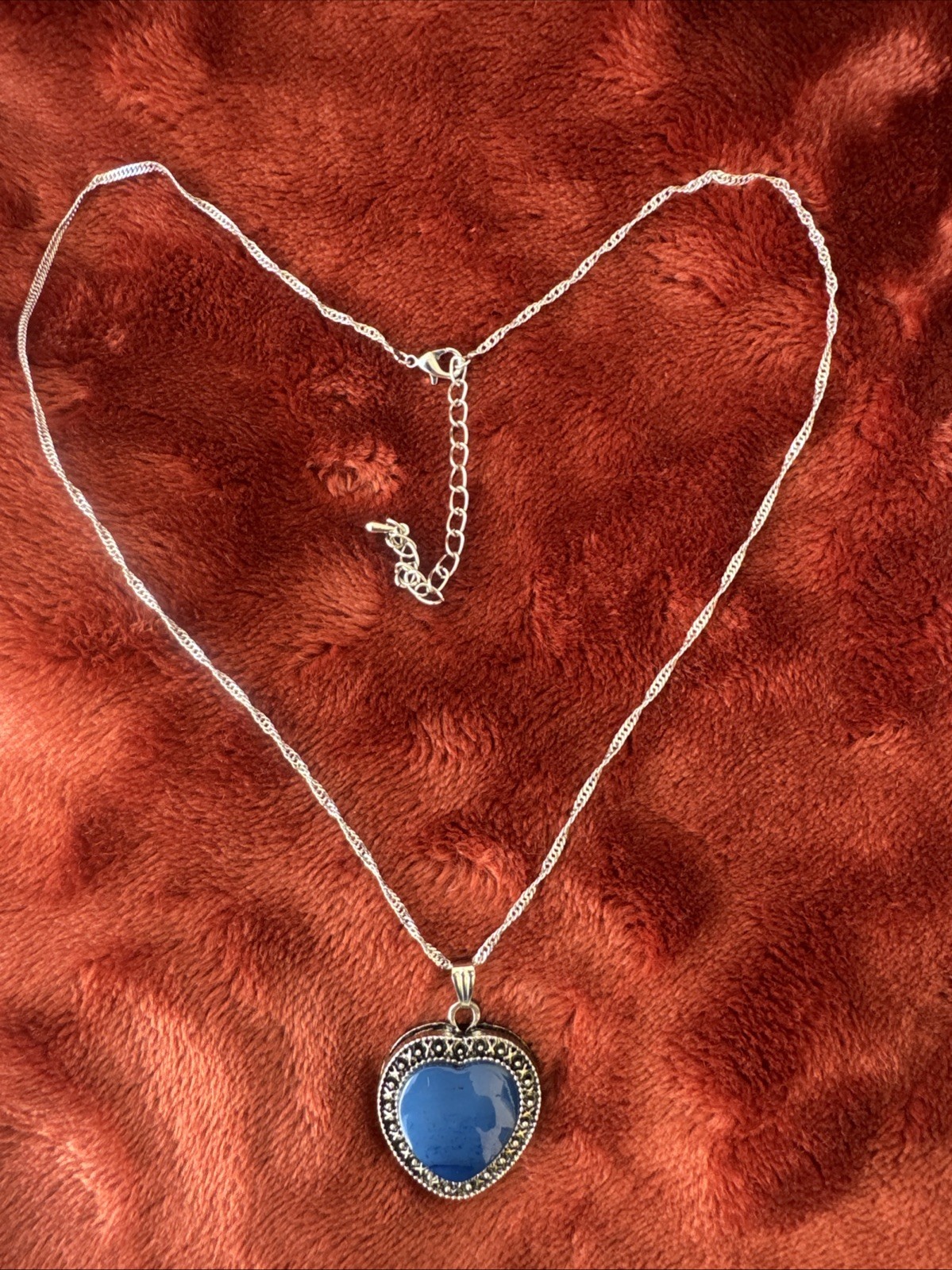 Dark Blue Heart Pendant Necklace Adjustable Chain 18” + 2.5” Extender