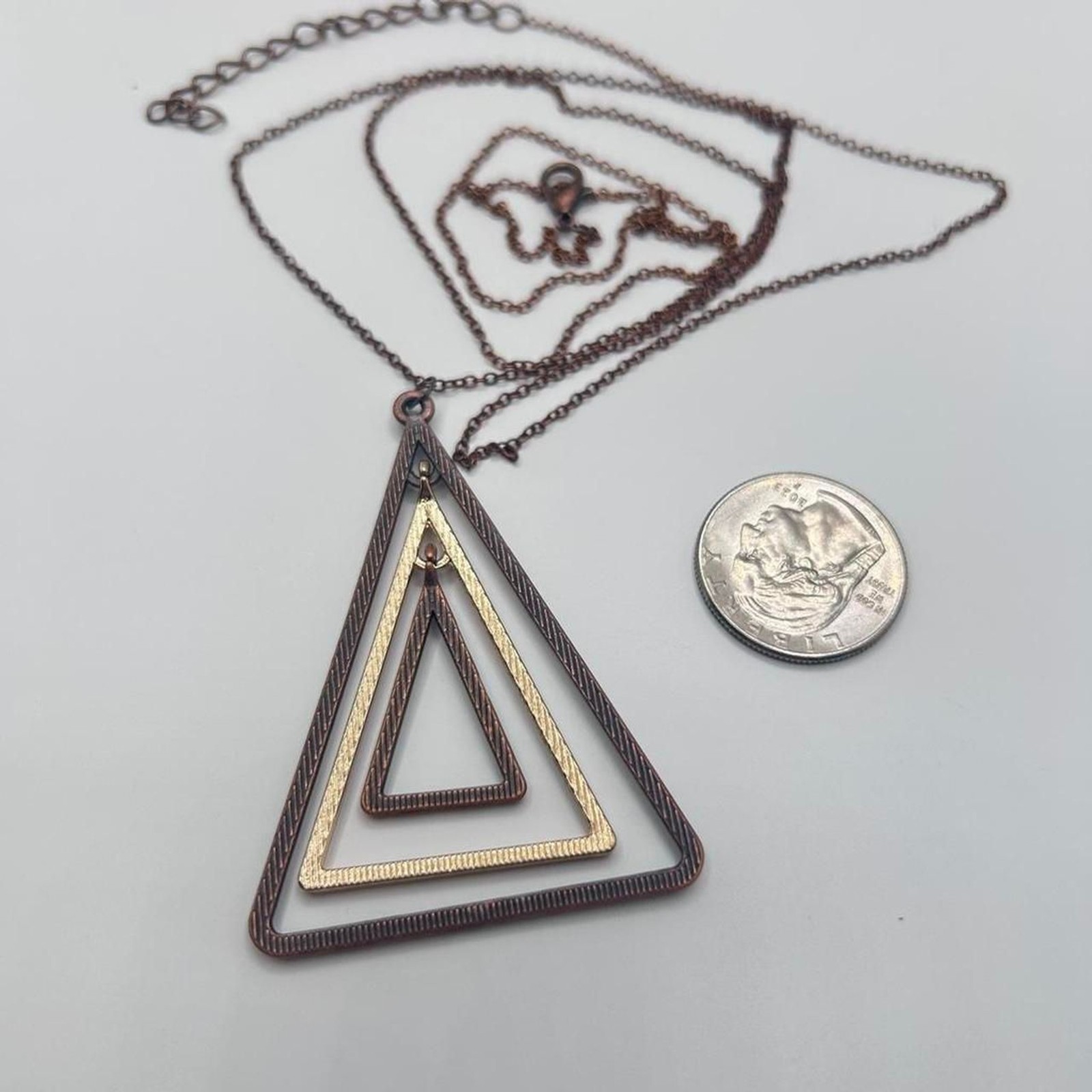 Copper Triangle Pendant Necklace Geometric Long Statement Layered