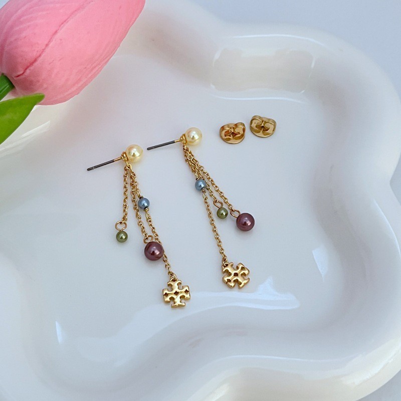 New Burch pearl Liner earrings multi color with Jewelry Pouch Size:5.3cm