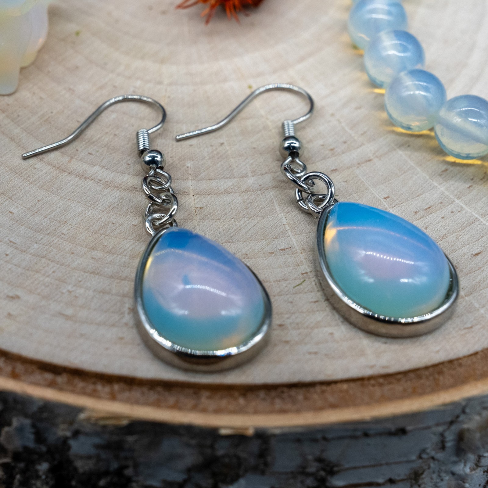 Opalite Crystal Teardrop Earrings Silver Hook Jewelry Accessory Blue Dangle Drop