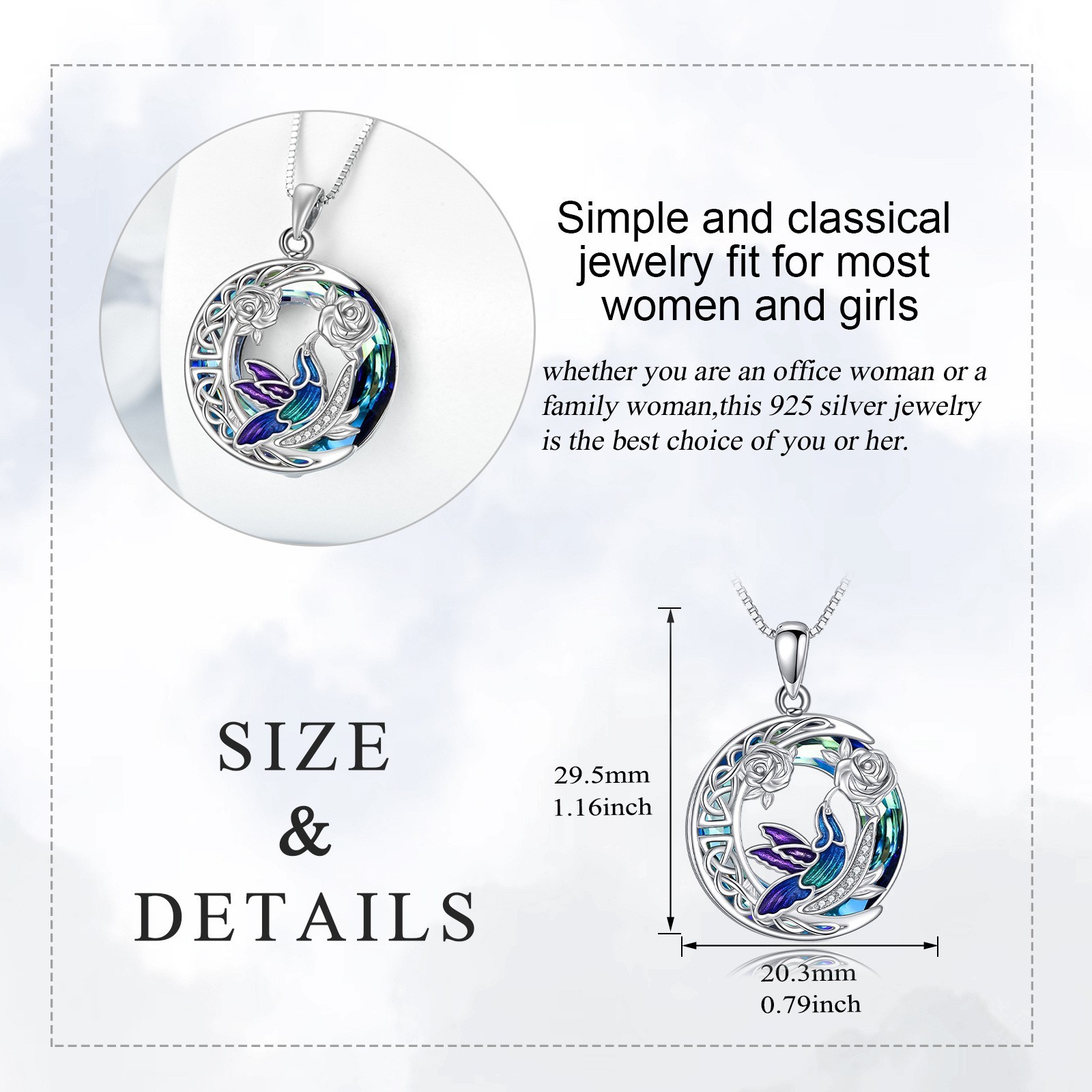 Hummingbird Necklace for Women Sterling Silver Crystal Pendant Necklace