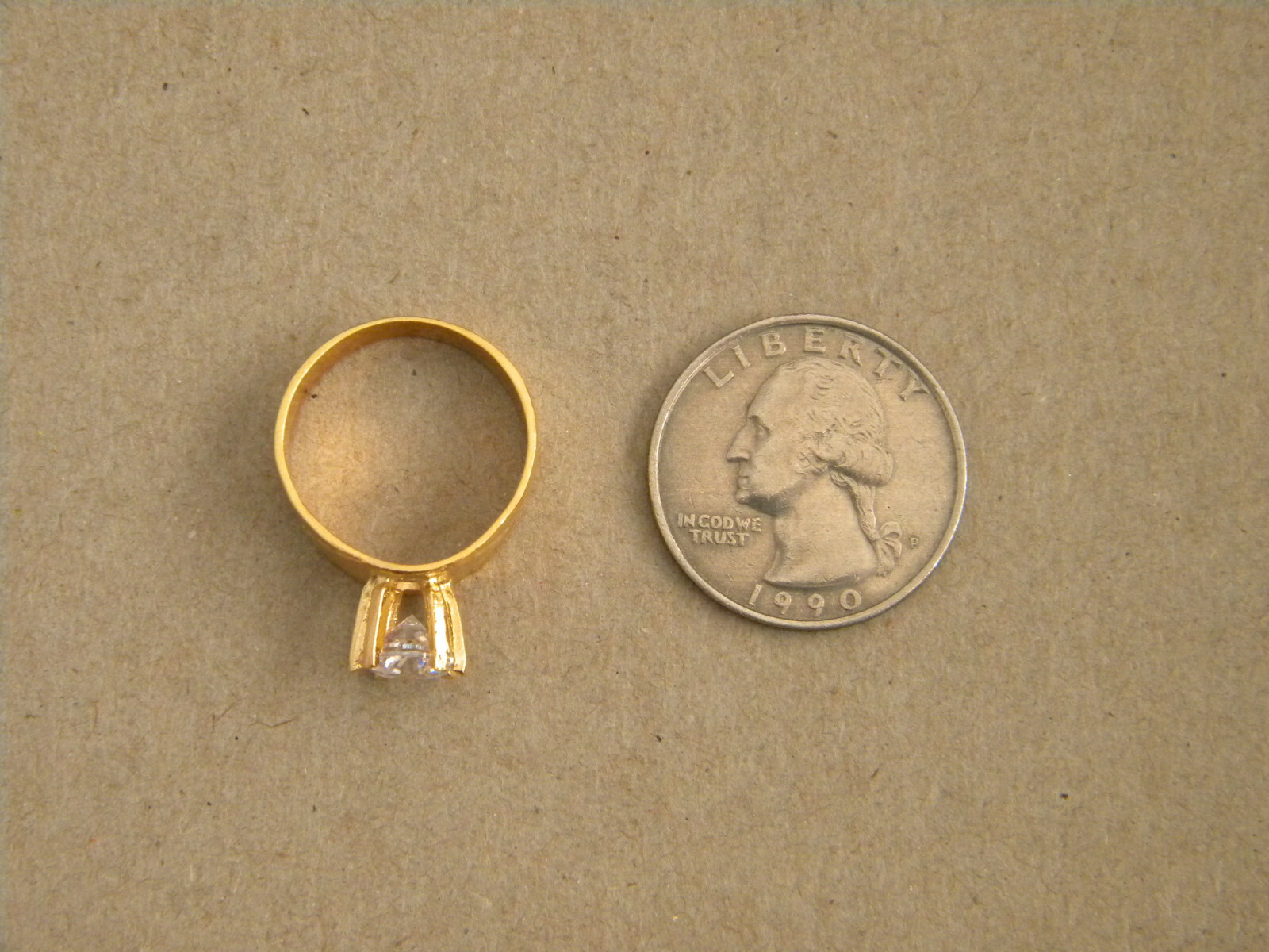 Girl Lady’s Women’s Yellow Gold Plated 5mm Round Clear CZ Solitaire Ring Size 6