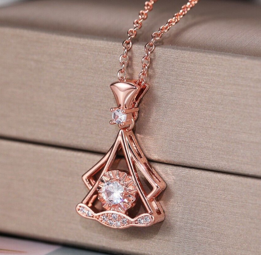 Beautiful Fan Shape Necklace Pendant for Her 1.25 CT Simulated Rose Gold Plated