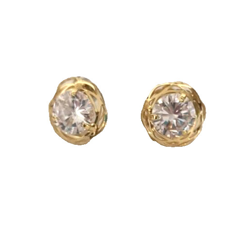 Women’s Earrings Pierced Ears Clear Crystal Gold Tone Button Style Scalloped
