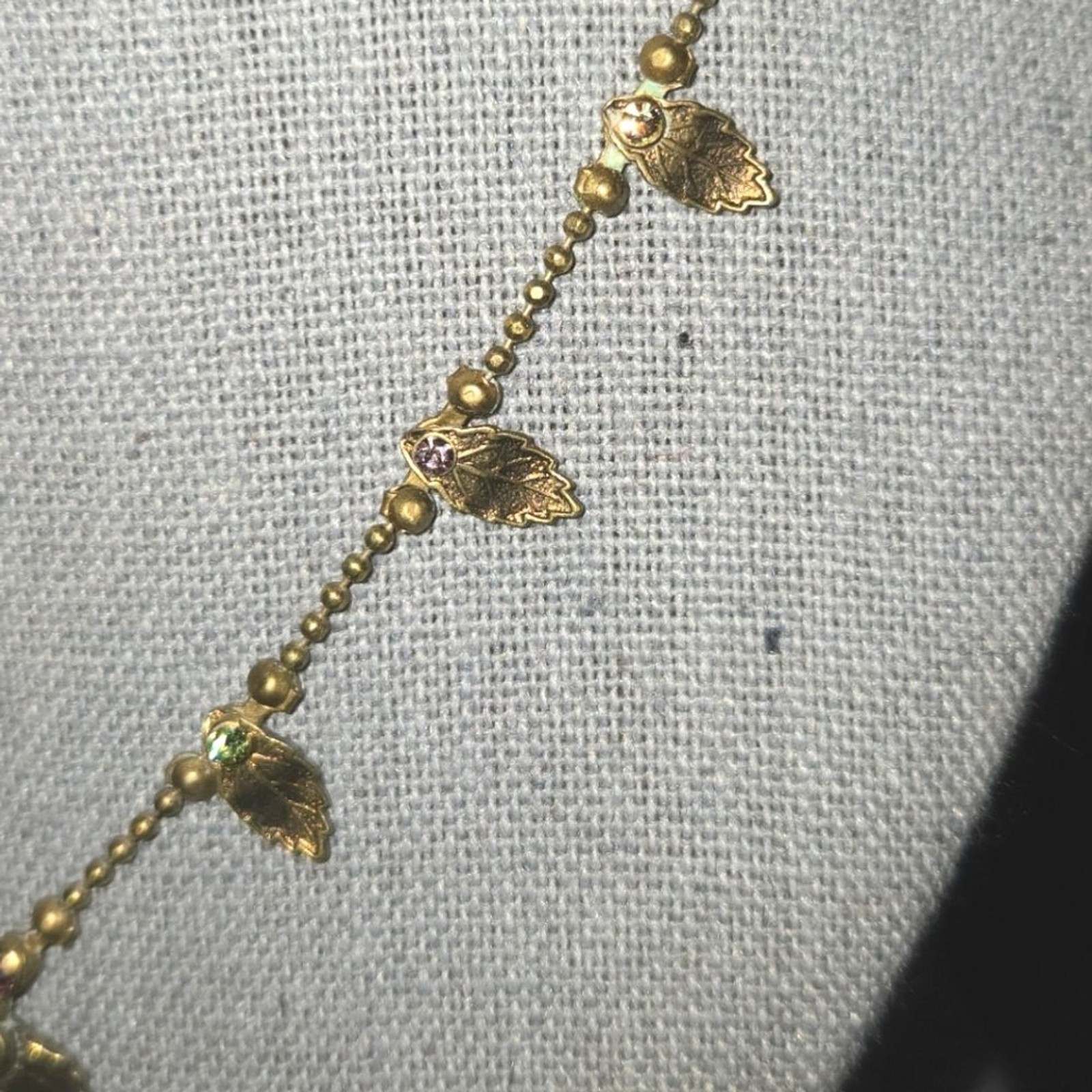 Michal Negrin Signed Swarovski Crystal Flower Bronze Ball Chain Necklace 16″