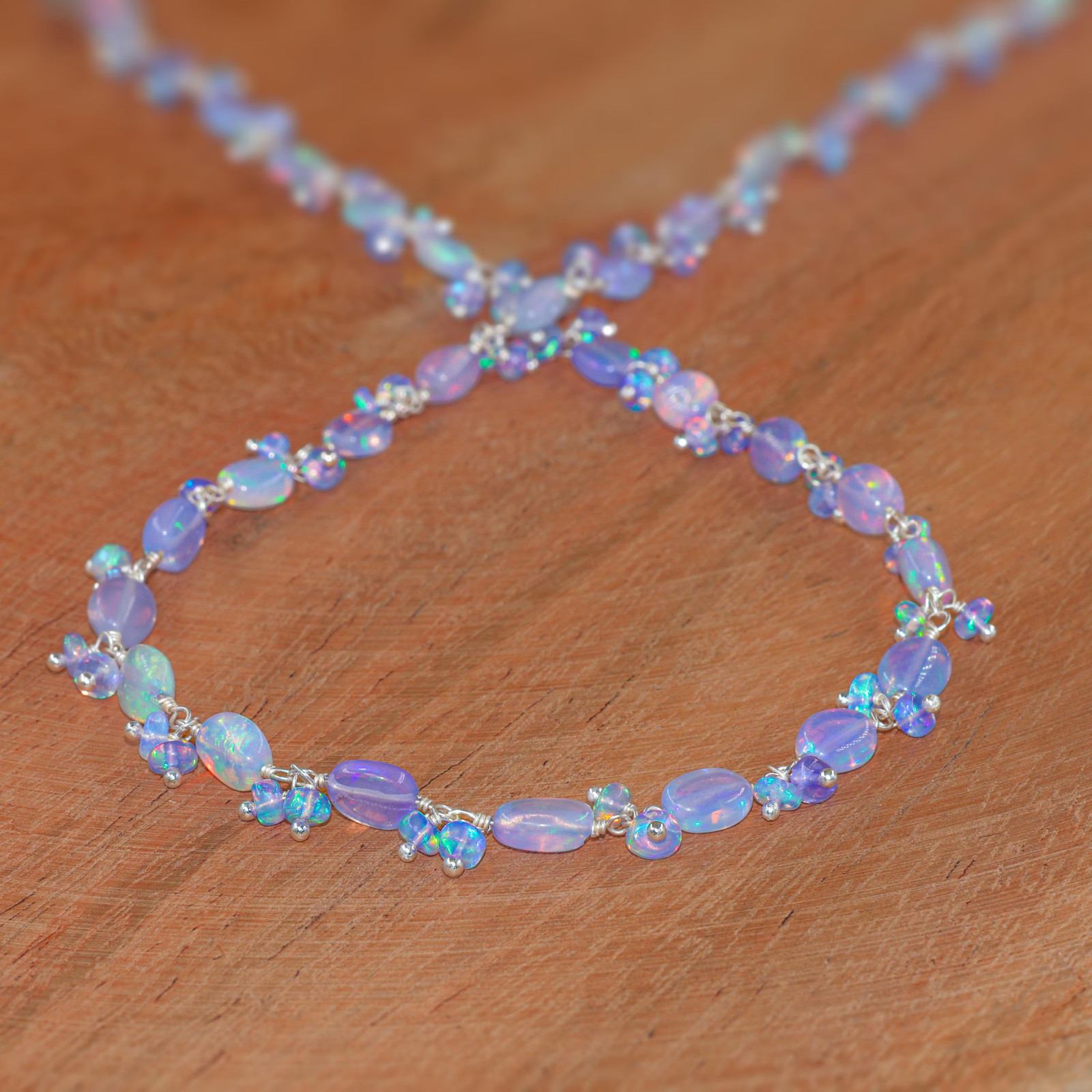 Natural Blue Opal Gemstone Tumble Beads Necklace, Genuine Fire Blue Opal Beads