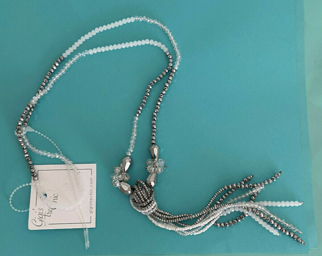 Women’s Hand-Beaded Cream & Silver Knot Necklace 35″