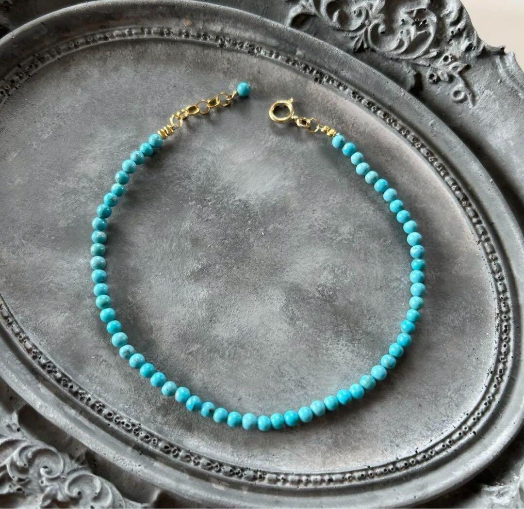 Natural Blue Turquoise 2mm Beads Birthstone Crystal Minimalist Dainty Bracelet