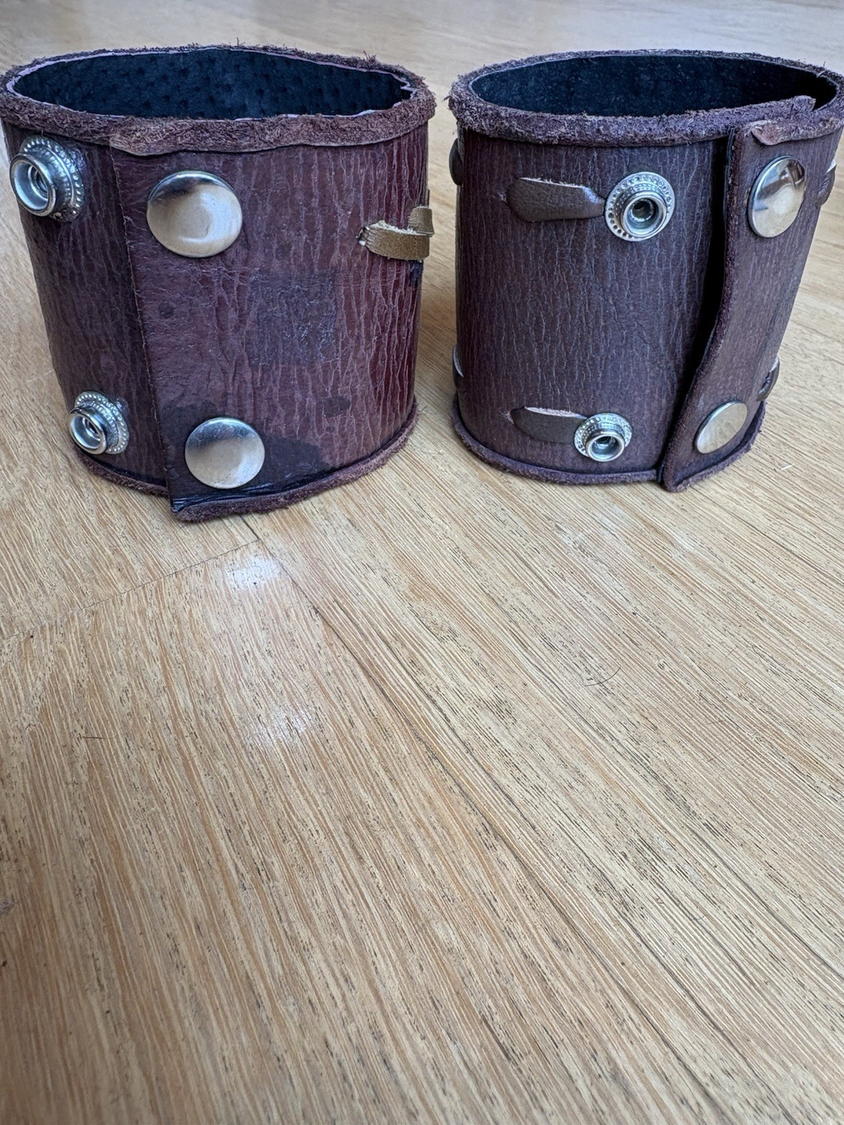 Brown Leather Bracelet Cuff Lot of 2, Snap Closure, No Stone. 9in L, 3in w