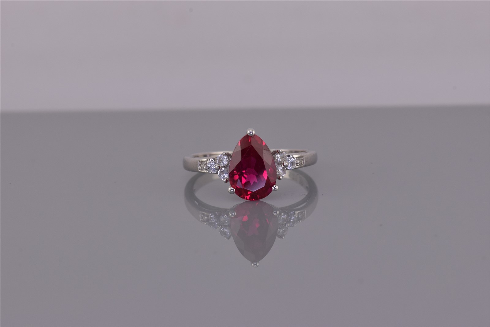 Michelle Albala Sterling Silver White & Pink Pear Sapphire Band Ring 925 Sz: 7