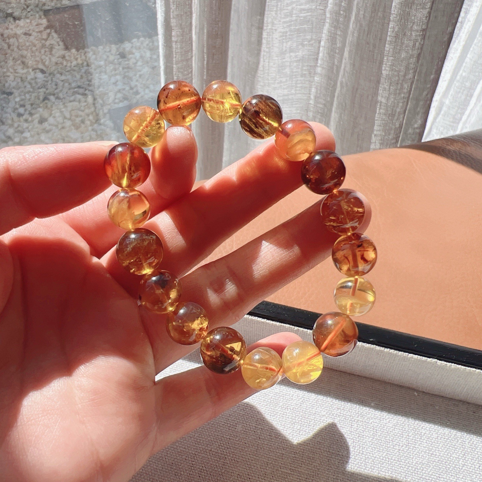 Beautiful Natural Real Amber Beaded Bracelet , 11.5mm Bead, Unisex Bracelet
